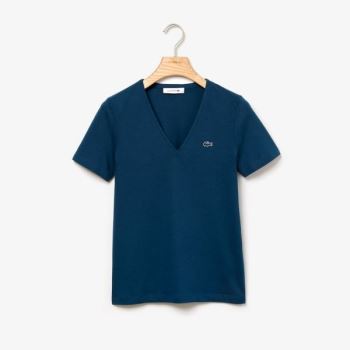 Lacoste Slim Fit V-Neck Cotton Jersey T-shirt Dámské - Tričko Blankyt | CZ-PC5mI2